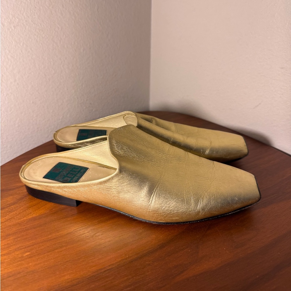 Vintage Bruno Melli Made in Italy Gold Mules Size 6.5